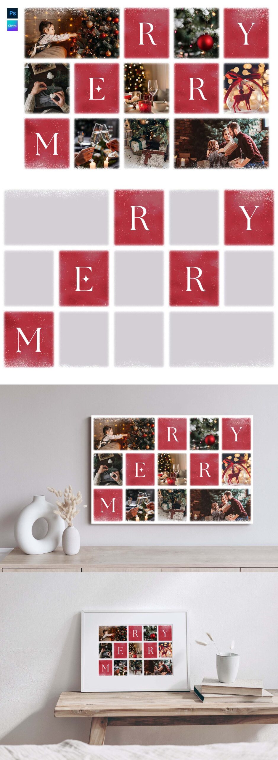 Christmas Photo Collage Template in Canva & PSD
