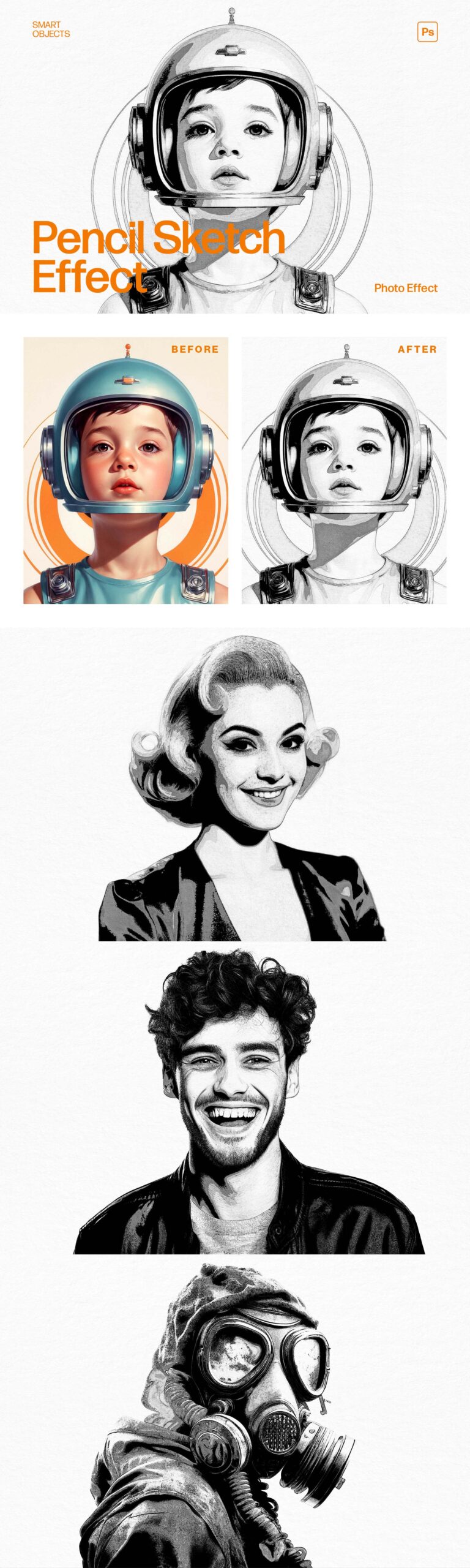 Pencil Sketch Photo Effect Template in Photoshop PSD