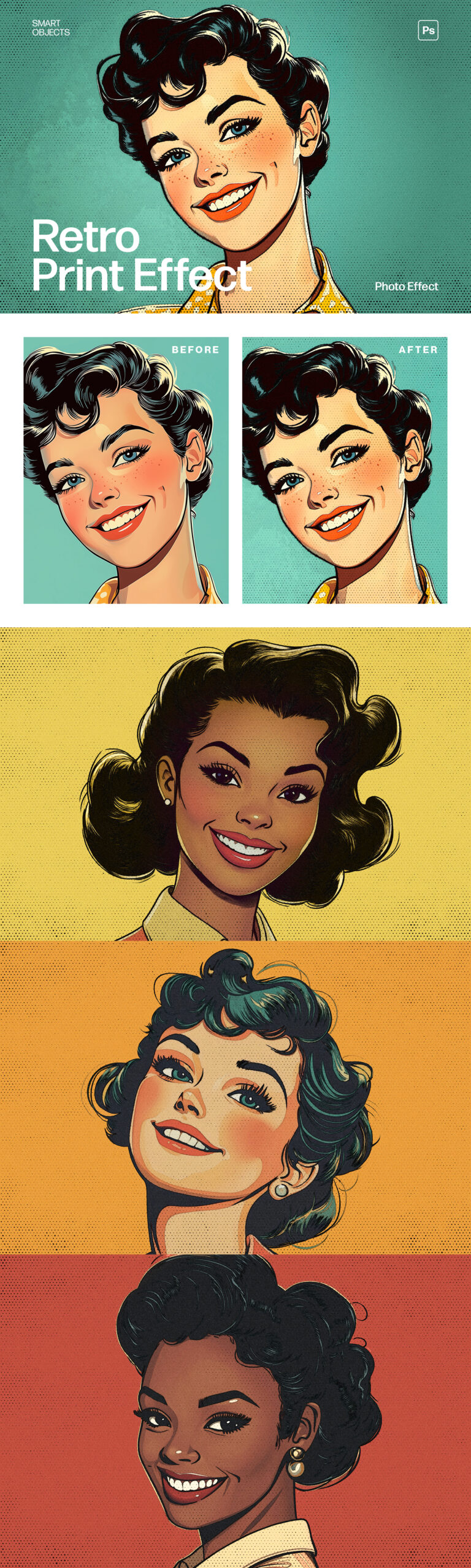Retro Print Photo Effect Template in Photoshop PSD