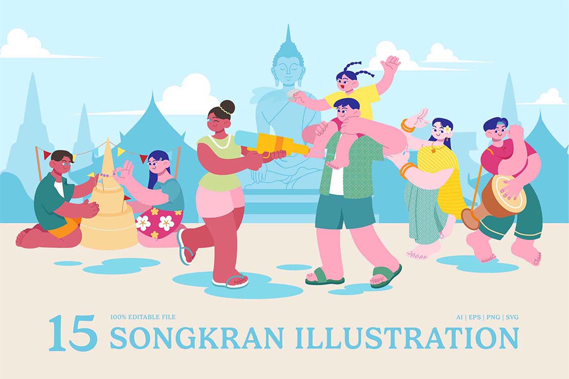 Songkran Illustrations Set