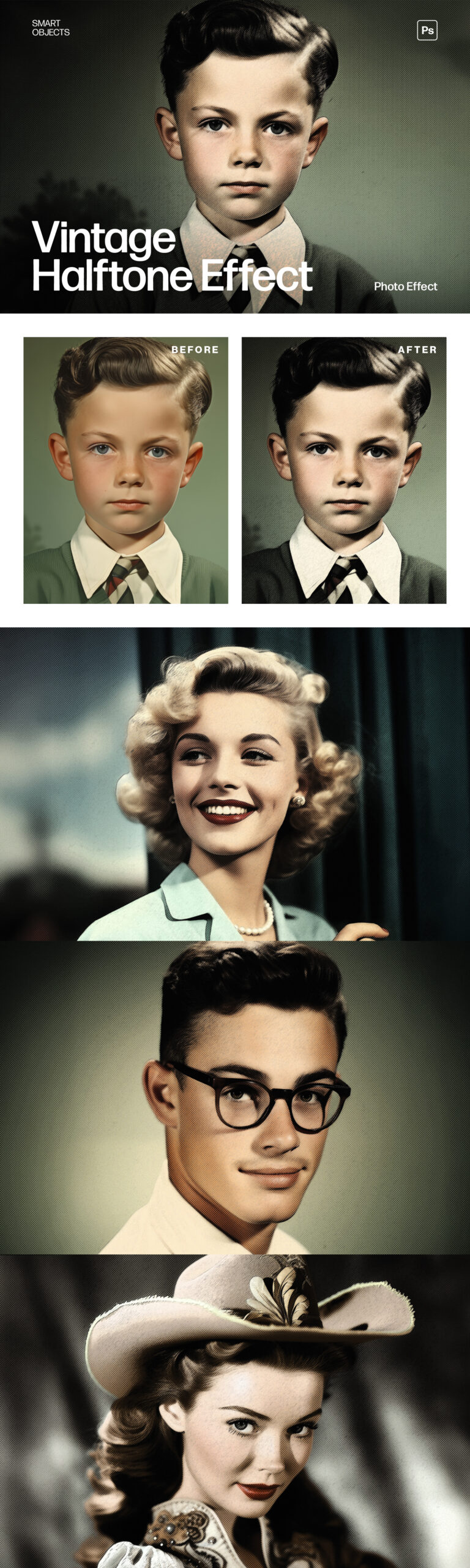 Vintage Halftone Photo Effect Template in PSD