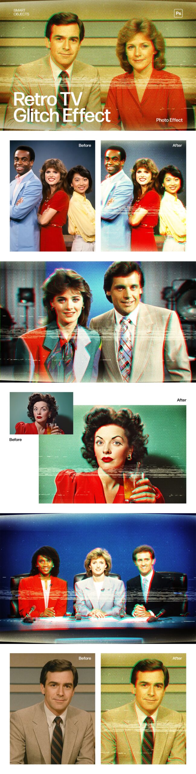 Retro TV Glitch Photo Effect Template in Photoshop PSD