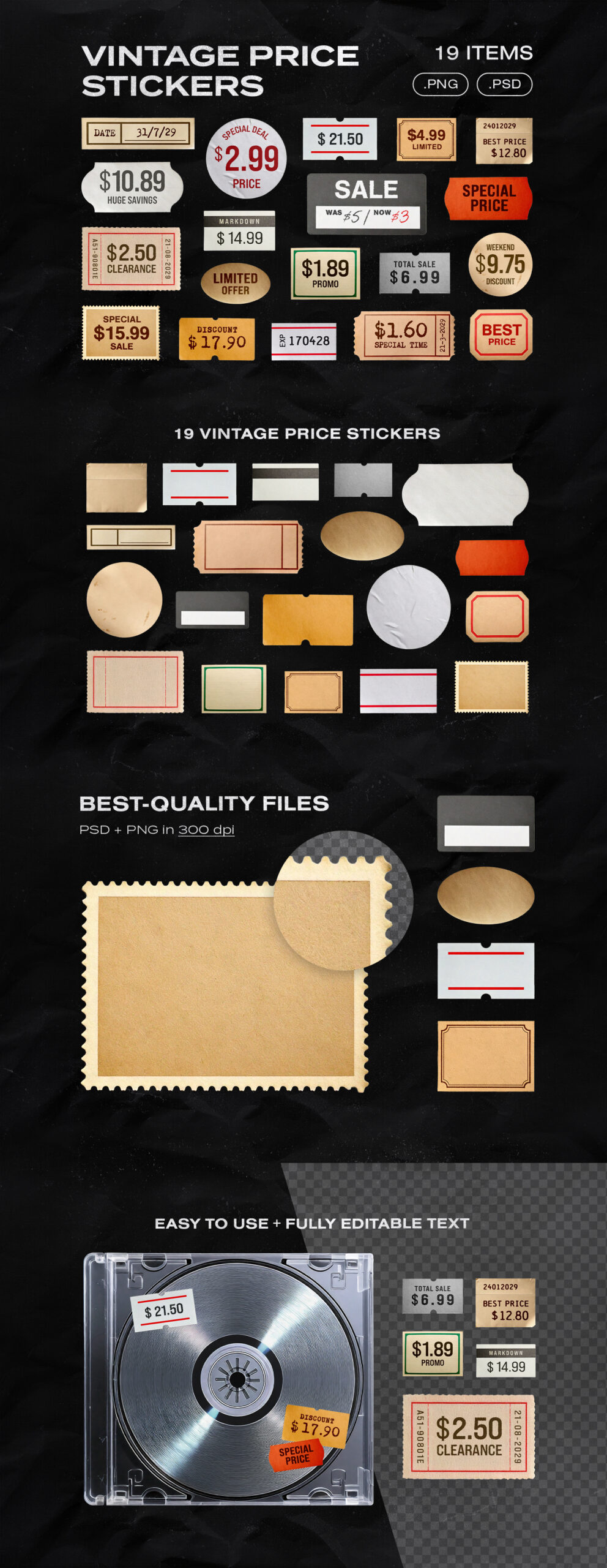 Vintage Price Stickers in Photoshop PSD and Clipart PNG