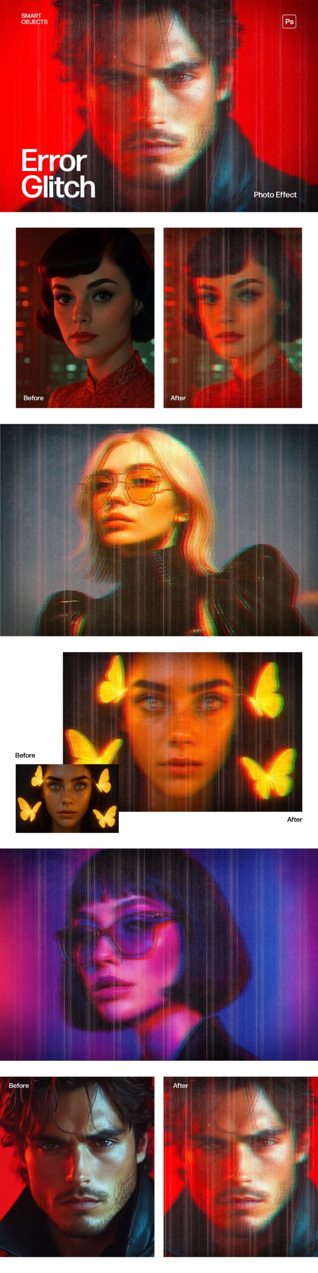 Error Glitch Photo Effect Template in Photoshop PSD