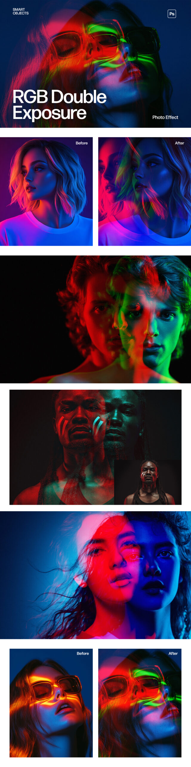 RGB Split Double Exposure Photo Effect Template in Photoshop PSD