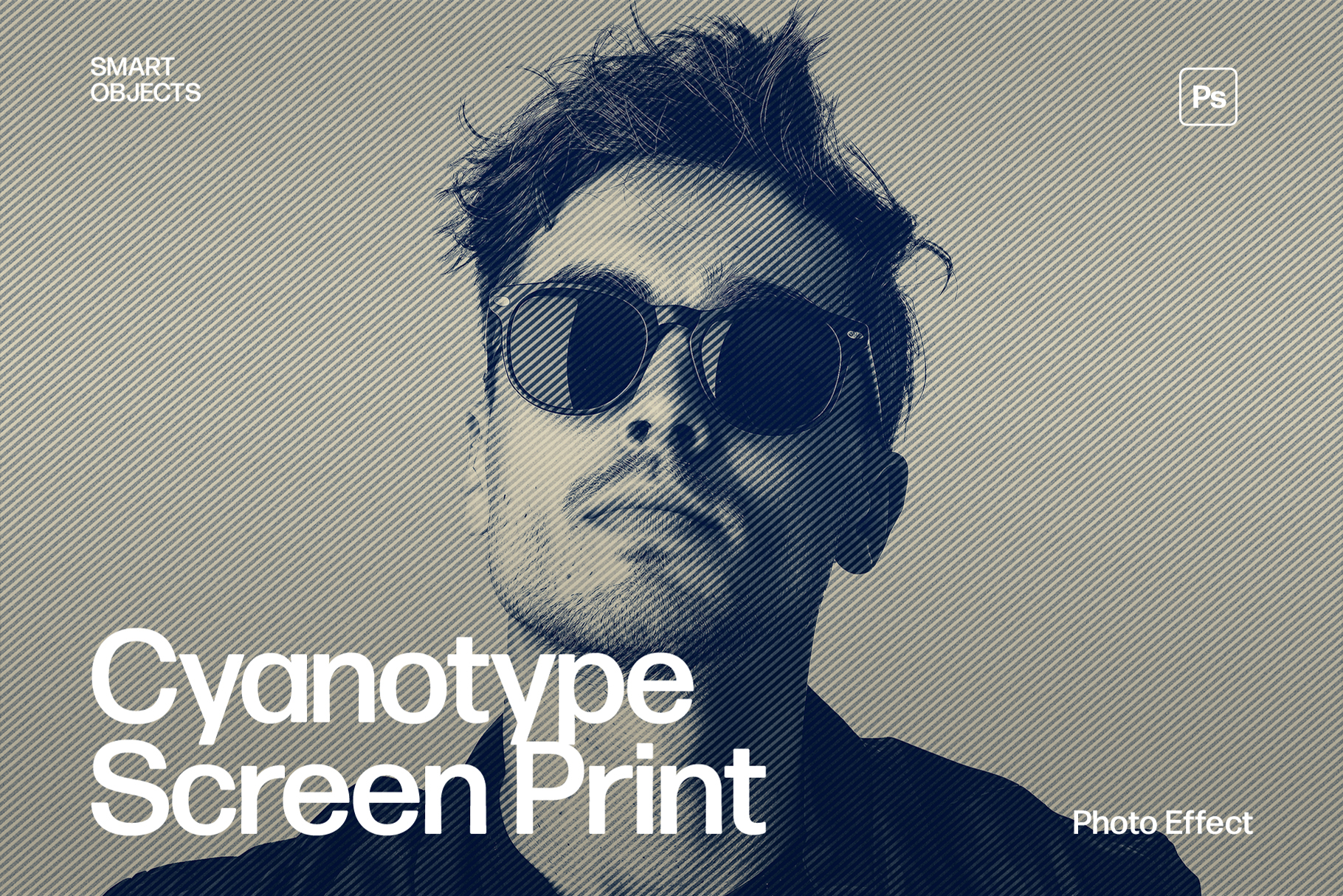 Cyanotype Halftone Duotone Photo Effect Template