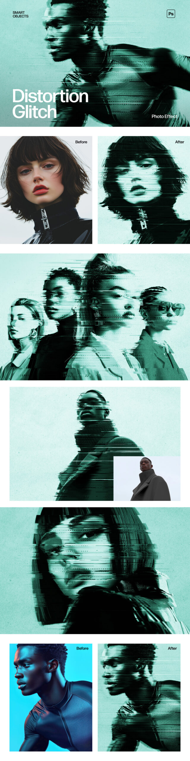 Distortion Glitch Photo Effect Template in Photoshop PSD