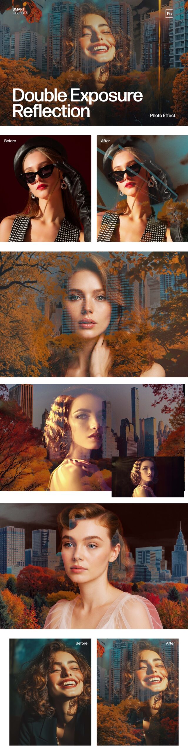 Double Exposure Reflection Photo Effect Template in Photoshop PSD