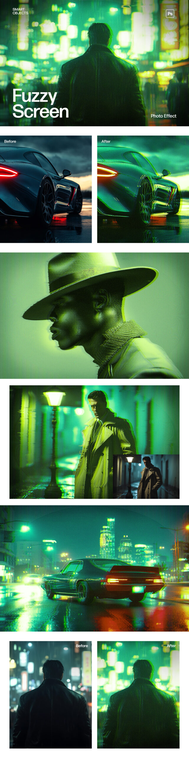 Fuzzy Screen Glitch Photo Effect Template in Photoshop PSD