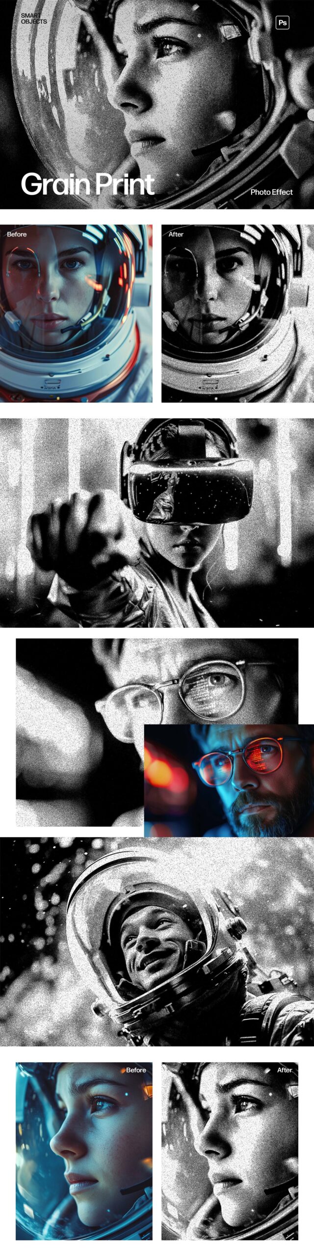 Grain Print Photo Effect Template in Photoshop PSD