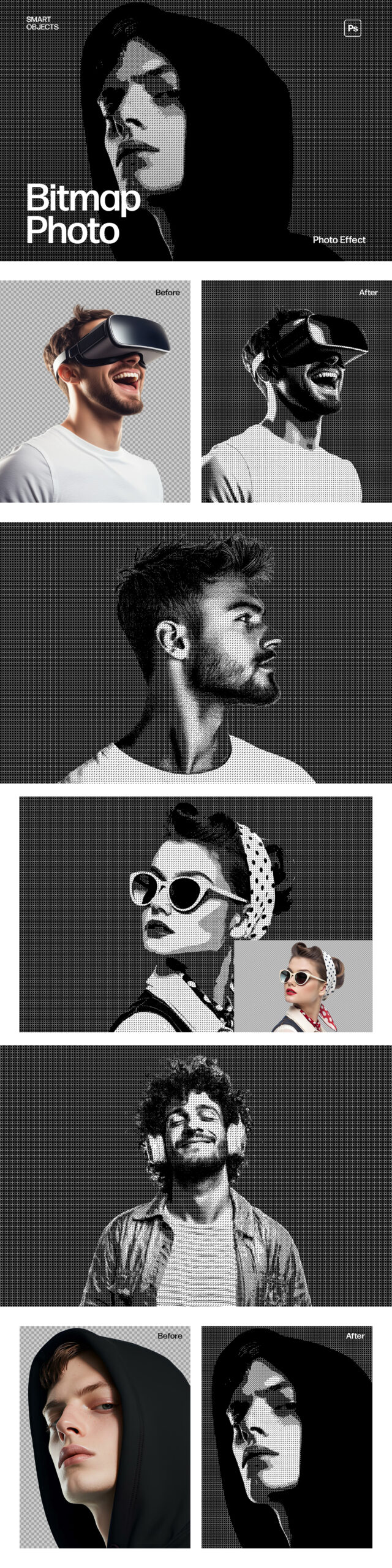 Halftone Bitmap Photo Effect Template in Photoshop PSD