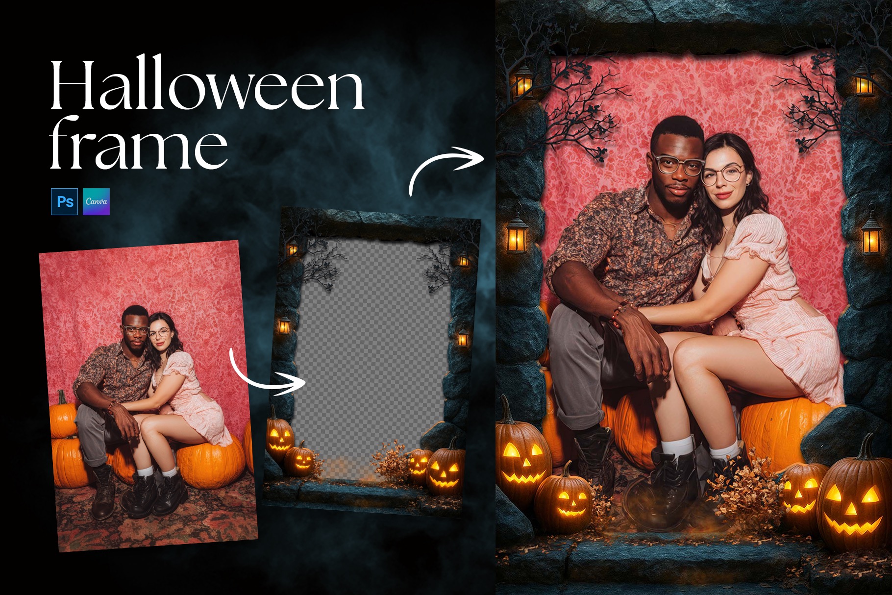 Halloween Photo Frame Flyer Template in Canva, Clipart PNG, Photoshop PSD