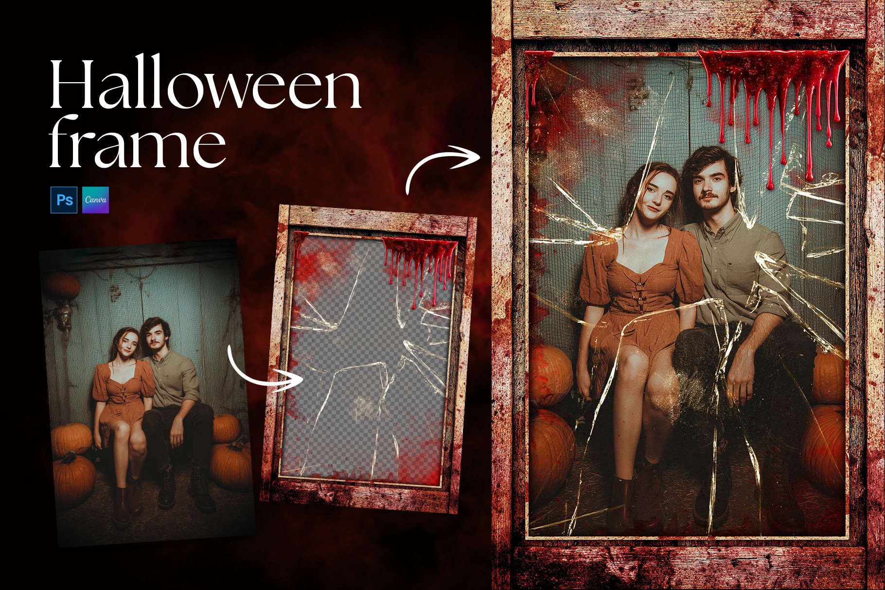 Halloween Photo Frame Flyer Template in Canva, Clipart PNG & Photoshop