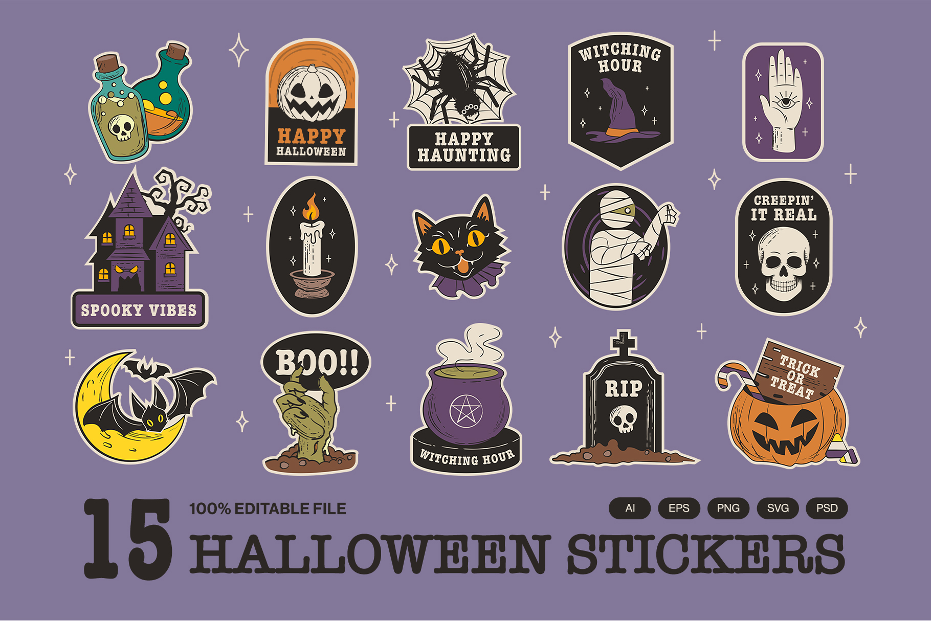 Halloween Sticker Illustrations Set