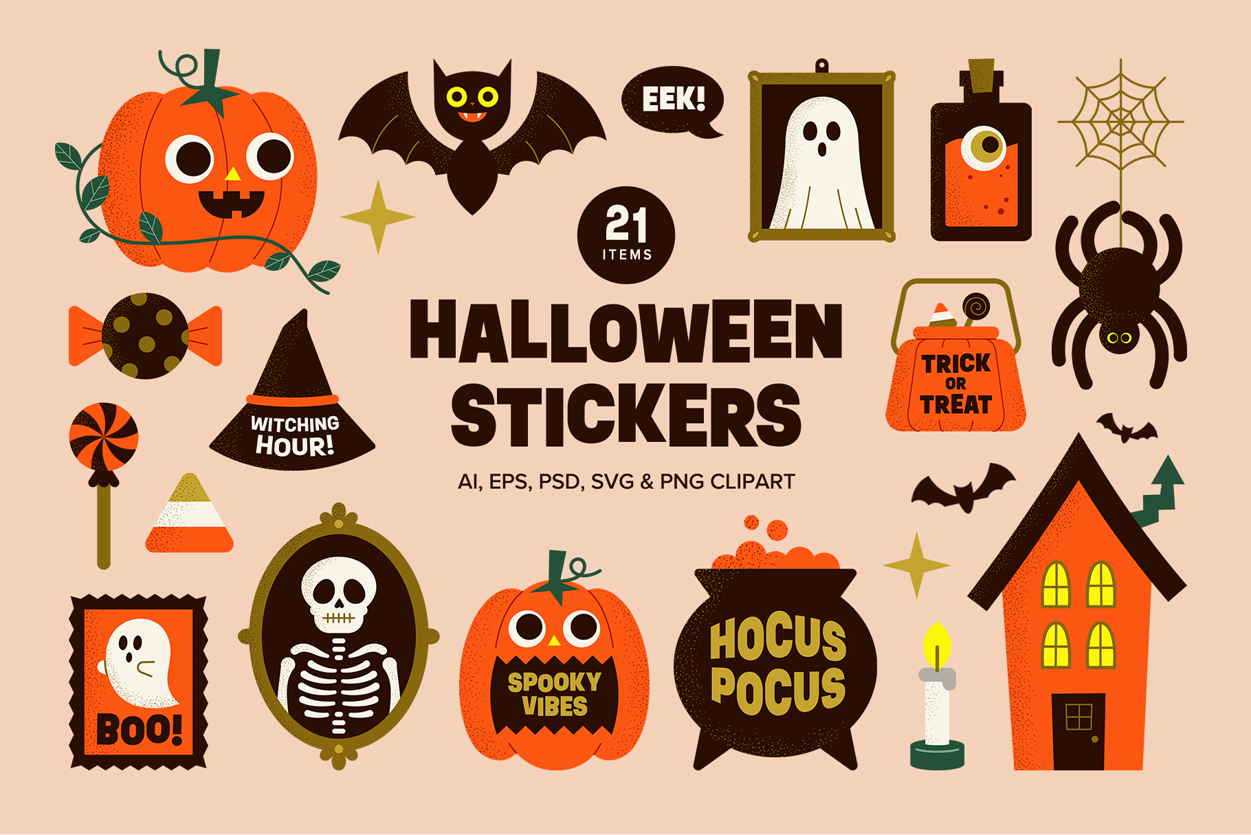 Halloween Sticker Illustrations Set