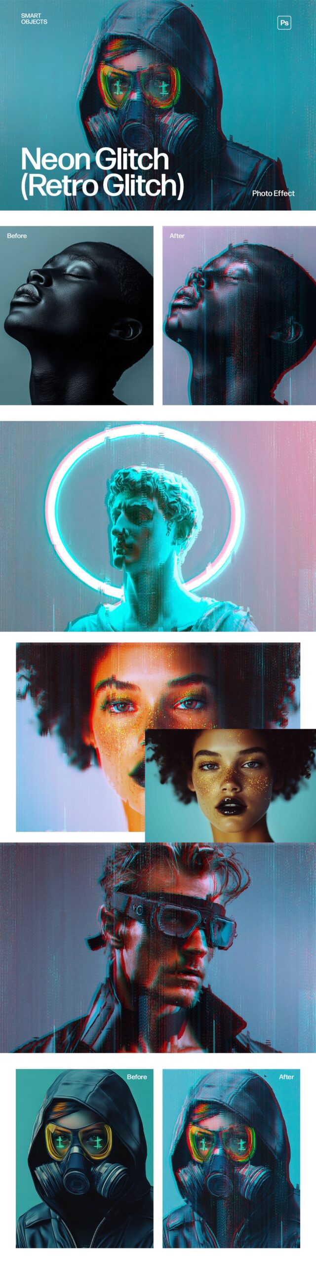 Neon Glitch Photo Effect Template in Photoshop PSD