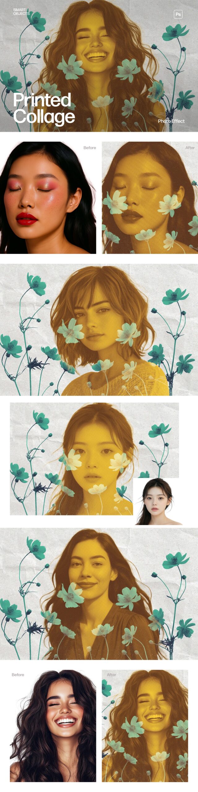 Printed Collage Photo Effect Template in Photoshop PSD