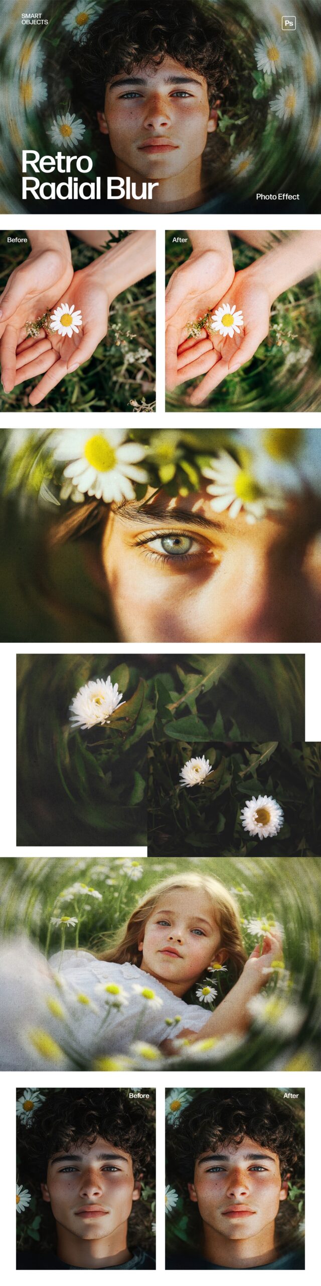 Retro Radial Blur Photo Effect Template in Photoshop PSD