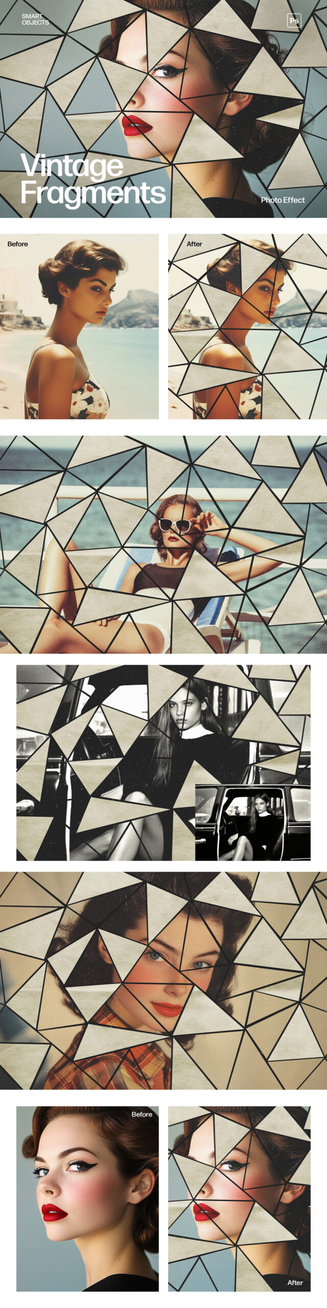 Vintage Fragments Photo Effect Template in Photoshop PSD