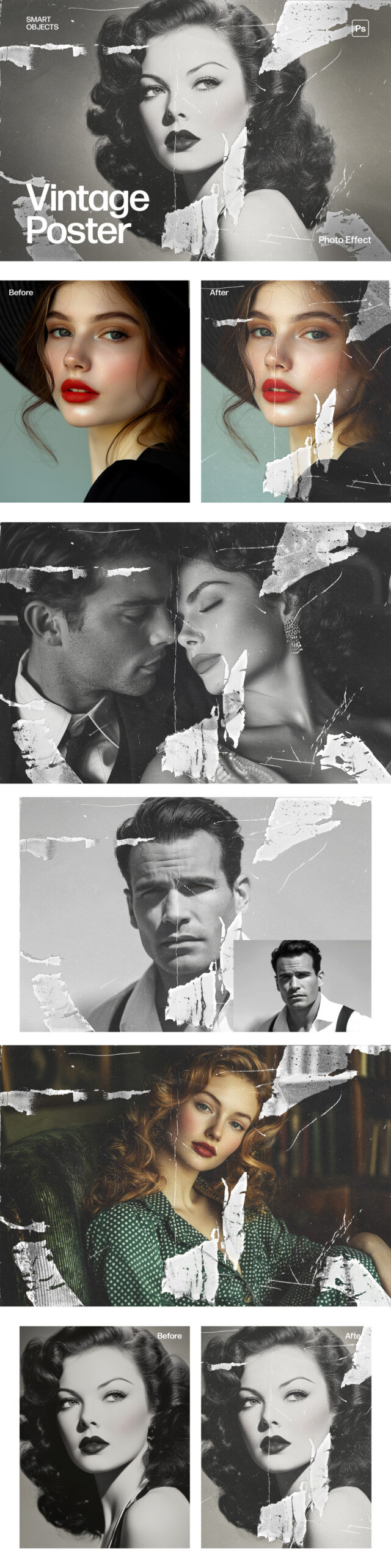 Vintage Poster Effect Mockup Template in Photoshop PSD