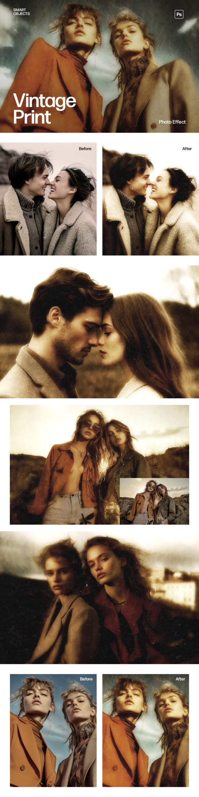 Vintage Print Photo Effect Template in Photoshop PSD