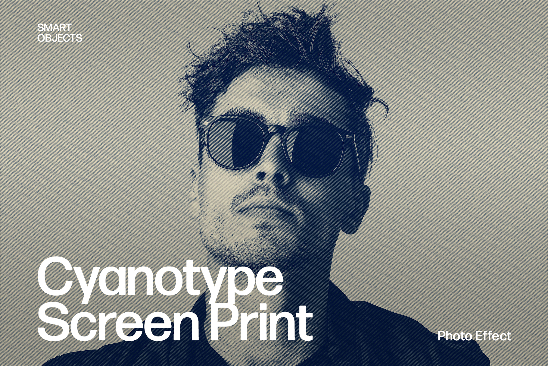 Cyanotype Halftone Duotone Photo Effect Template
