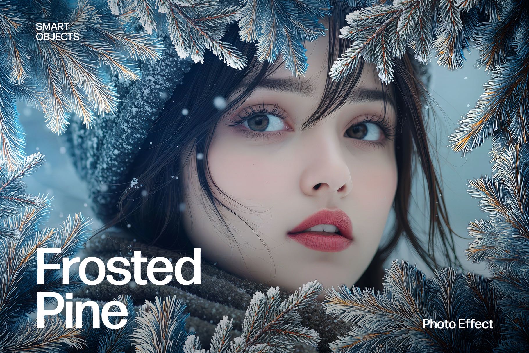 Frosted Pine Tree Border & Photo Effect Template