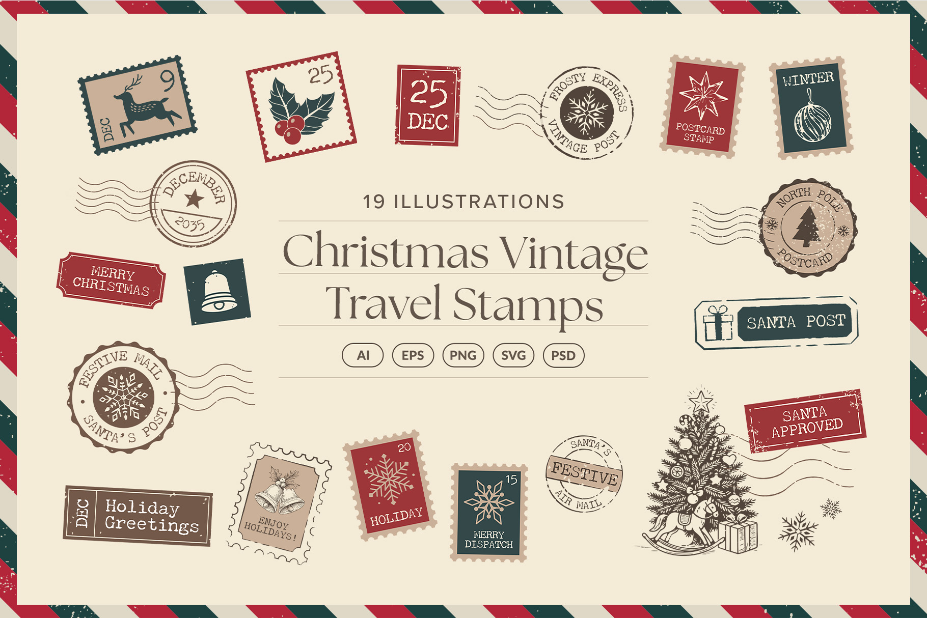 Christmas Vintage Travel Stamps
