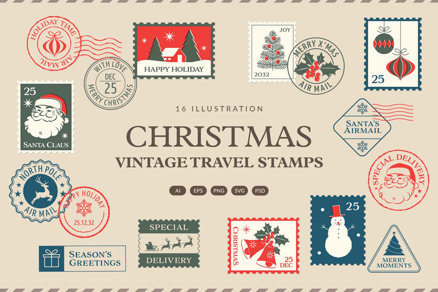 Vintage Christmas Postage Stamps