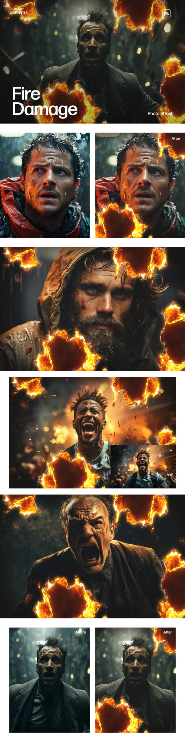 Fire Damage Photo Effect Template in PSD