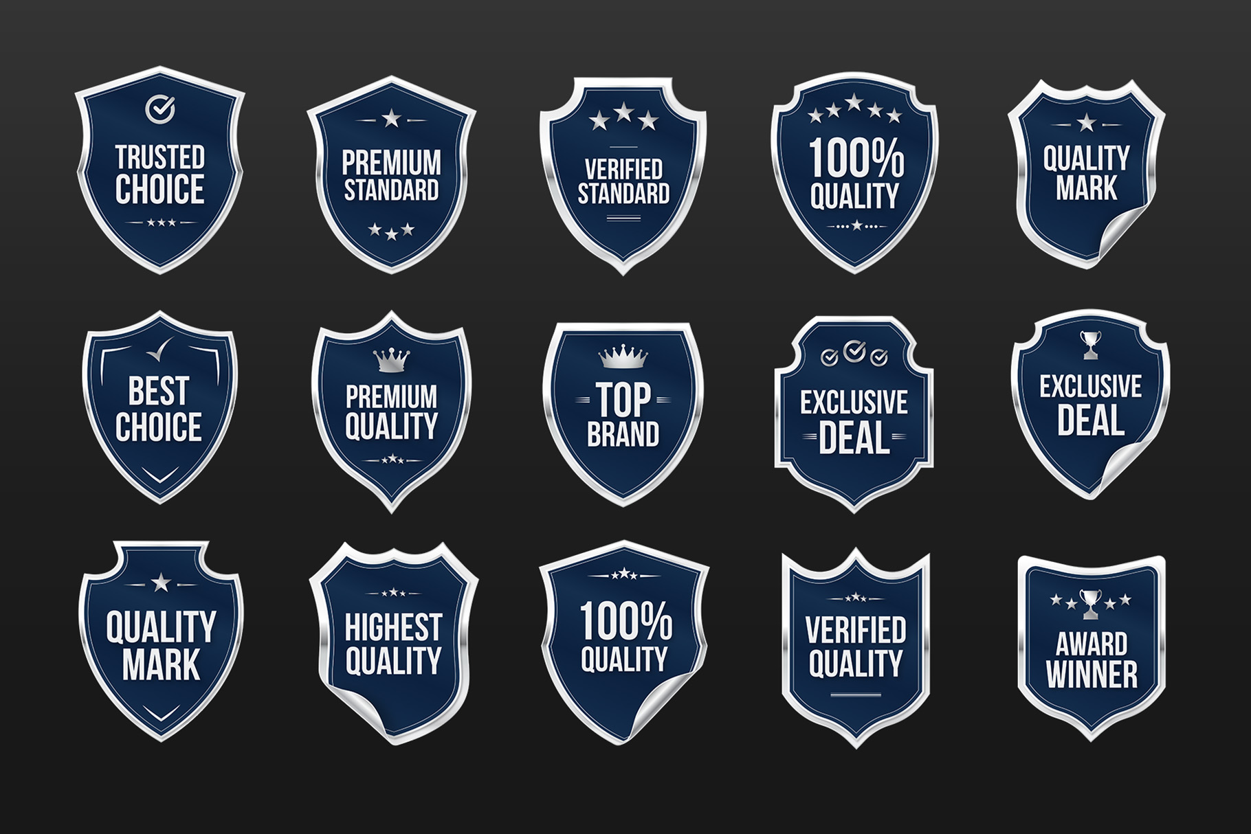 Shield Label Badge Vector Illustration Set