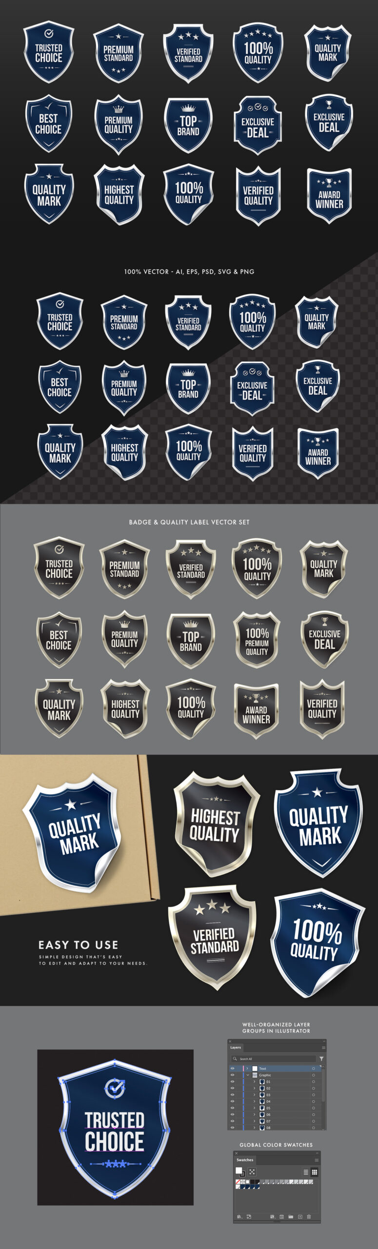 Shield Label Badge Vector Illustration Set in Canva, PNG, AI, PSD, EPS and SVG