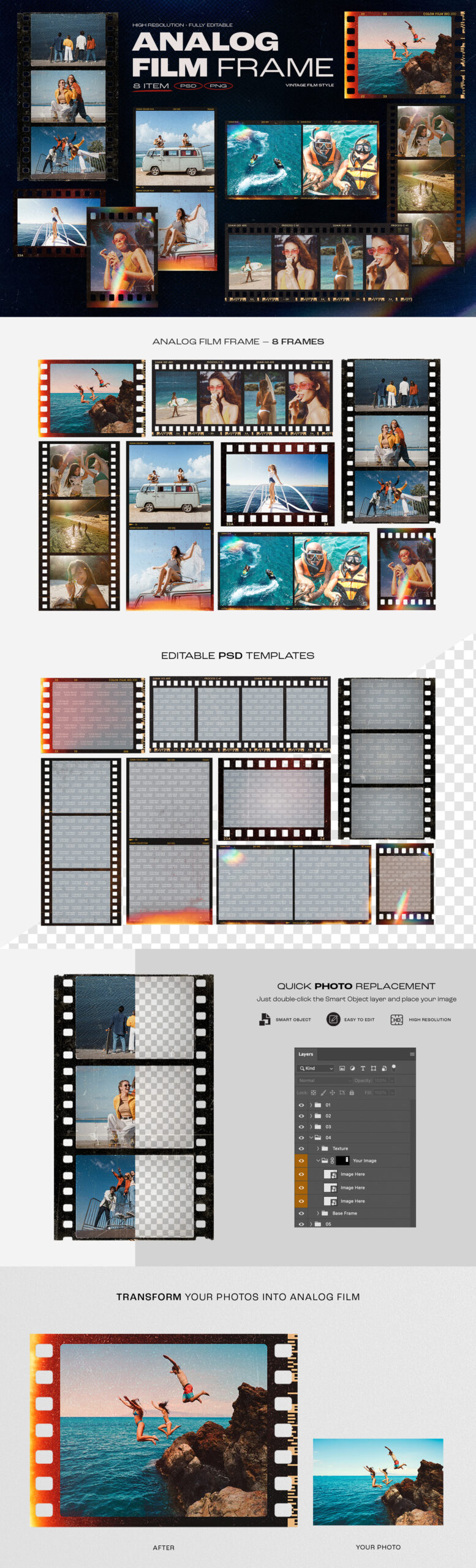 Analog Film Strip Frame Template in PNG and PSD 