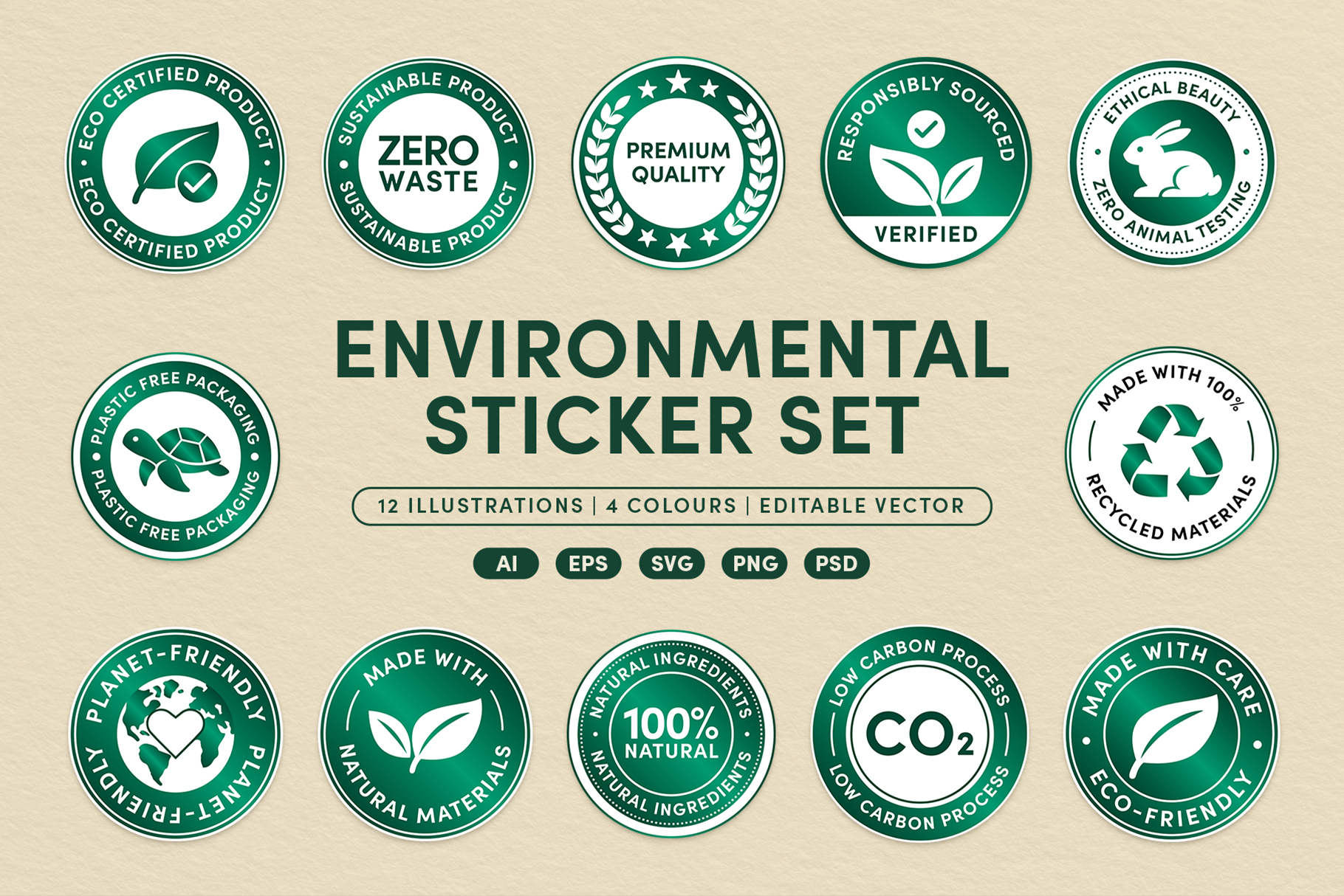 Eco Friendly Badge Sticker Set Vector Templates