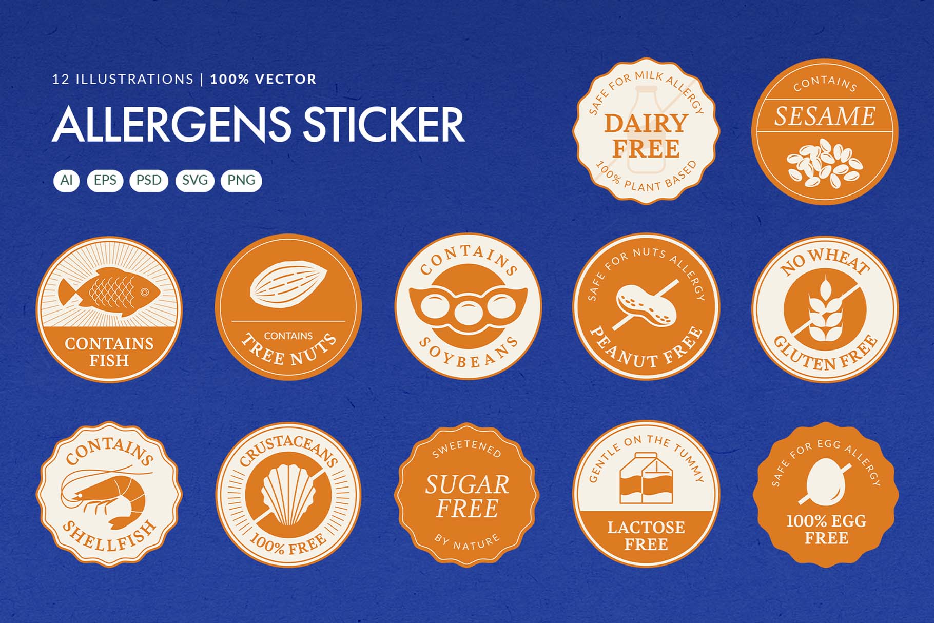 Food Allergen Sticker Badge Set