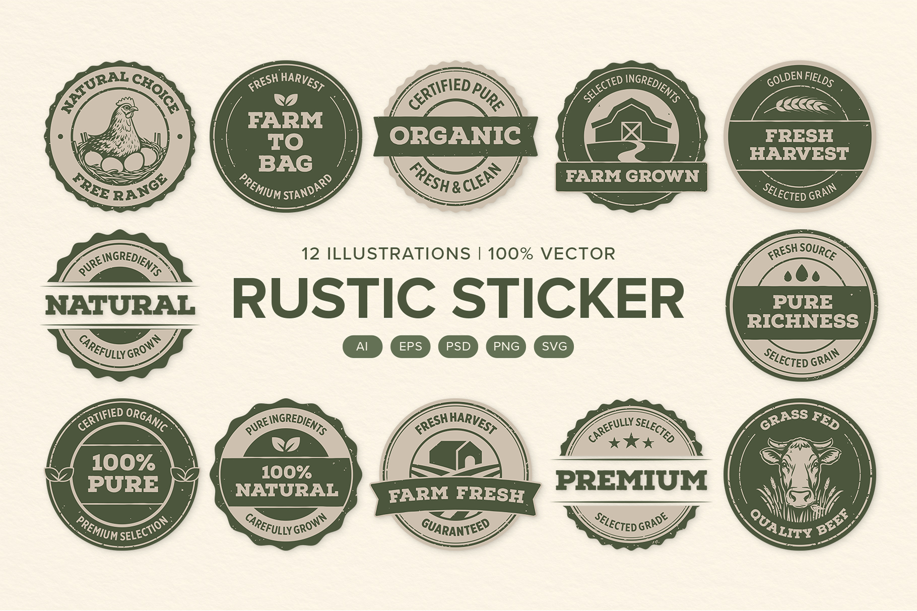 Rustic Farm Organic Sticker Badge Set