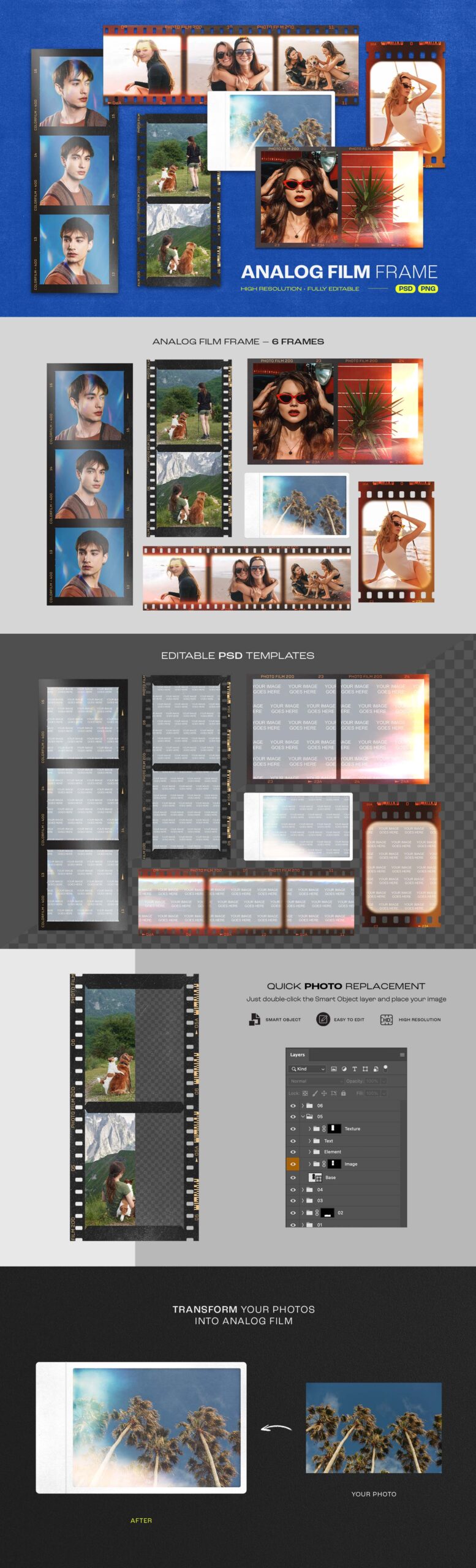 Analog Film Frame Template Set in PNG and PSD