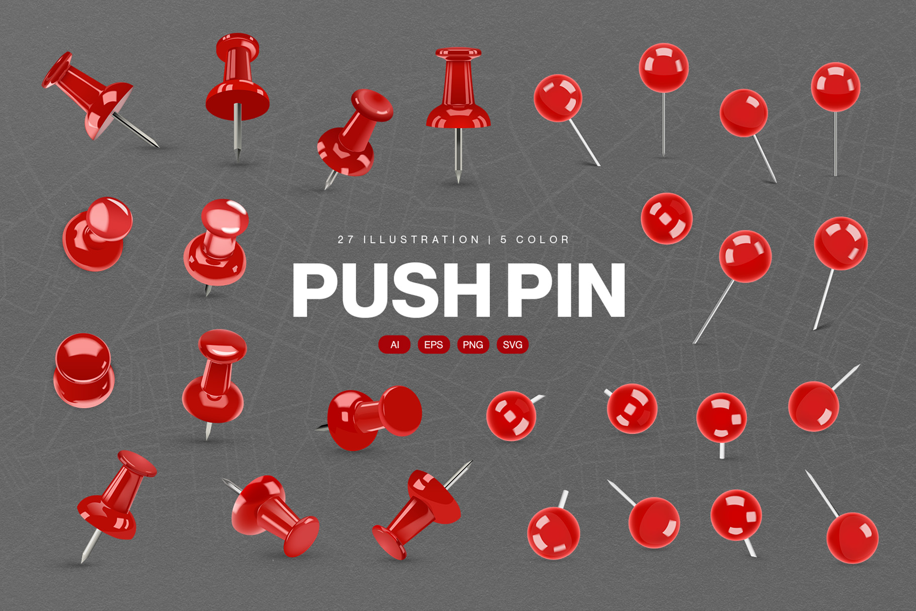 Push Pin Vector Clipart Set