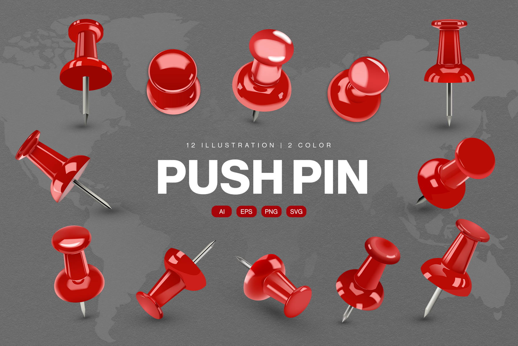 Push Pin Vector Illustration Set
