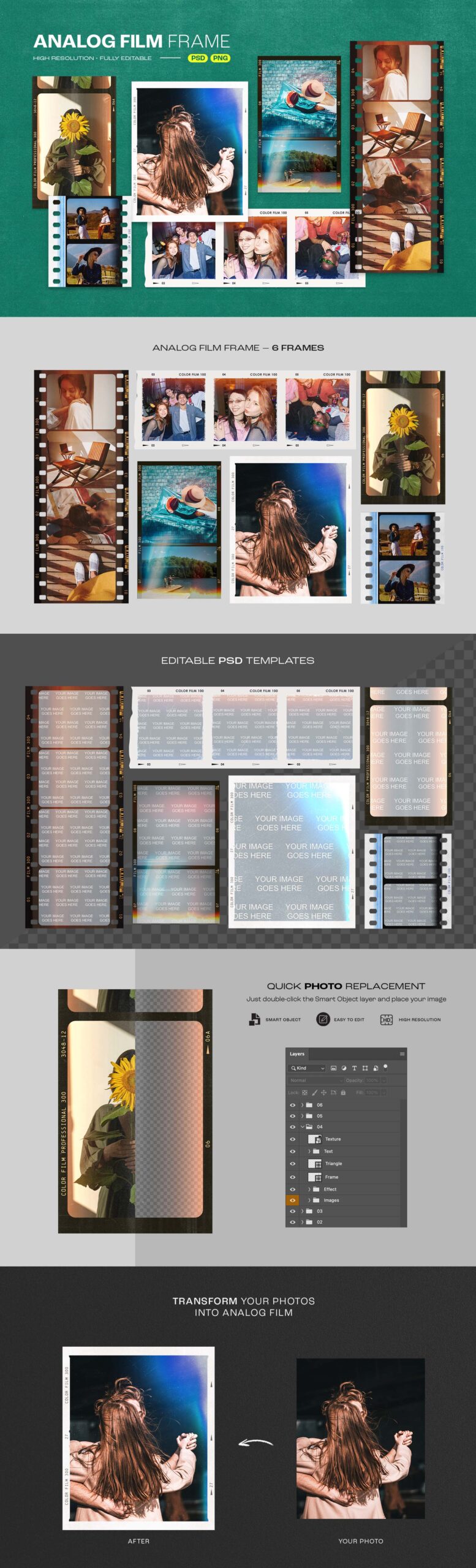 Retro Film Frame Templates in PNG and PSD