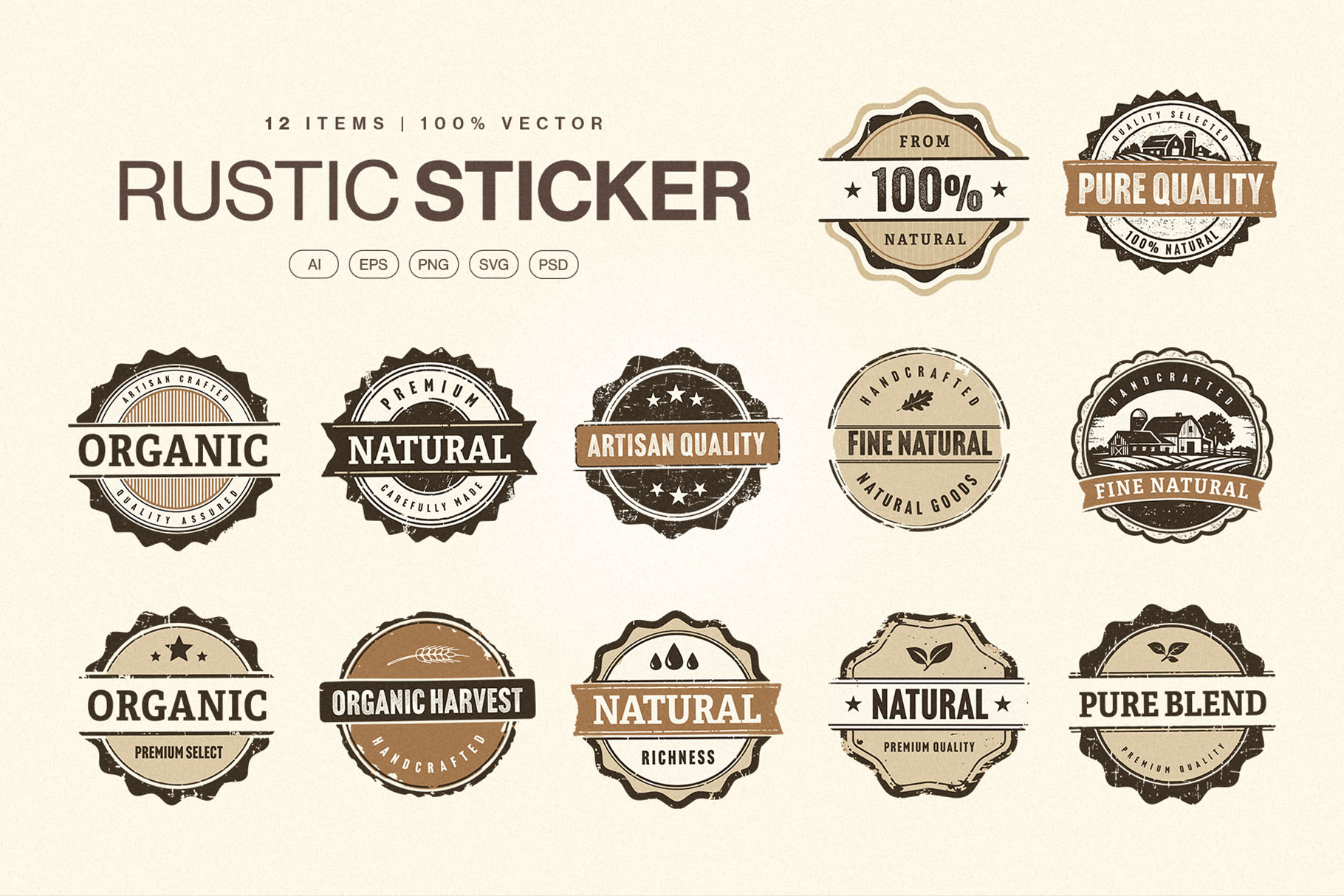 Rustic Organic Label Badge Vector Set