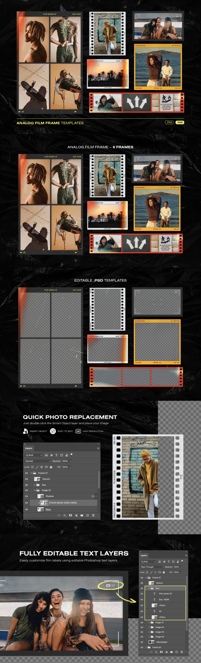 Vintage Film Frame Mockup Templates in PNG and PSD