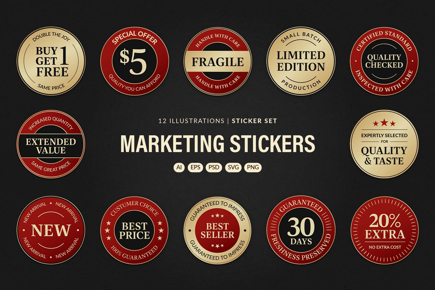 Vintage Marketing Sticker Badge Set