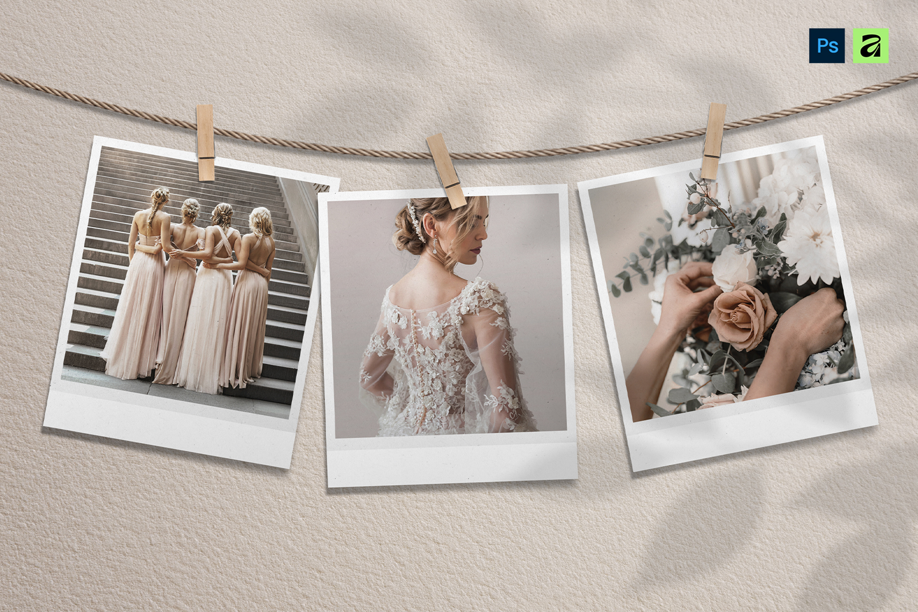 Hanging Polaroid Photo Mockup Template