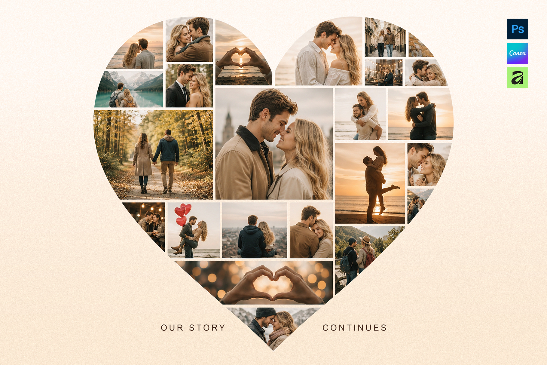 Love Heart Photo Collage Template
