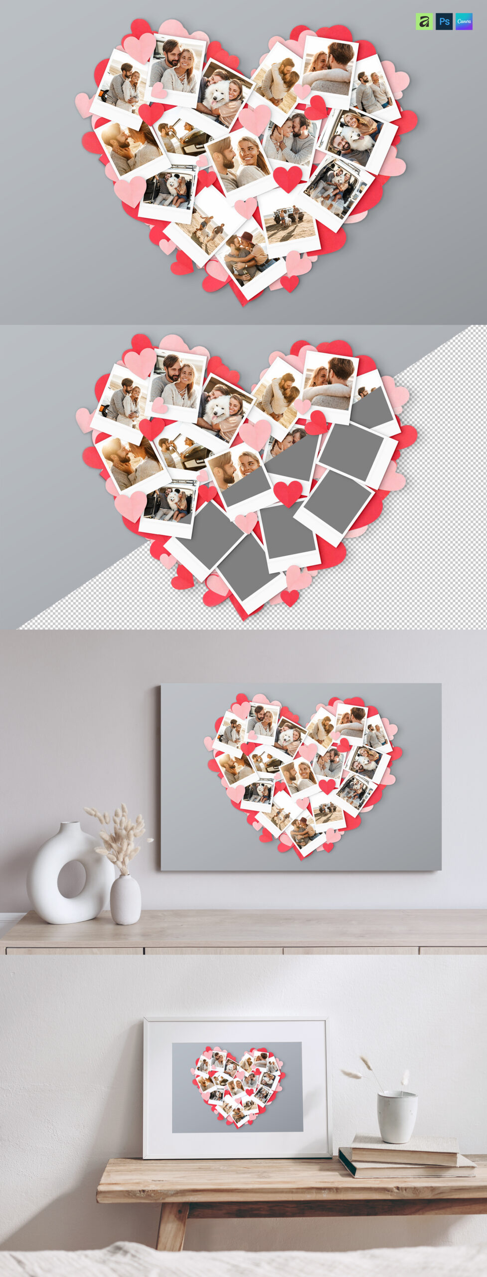 Love Heart Photo Collage Template in AF, Canva and PSD