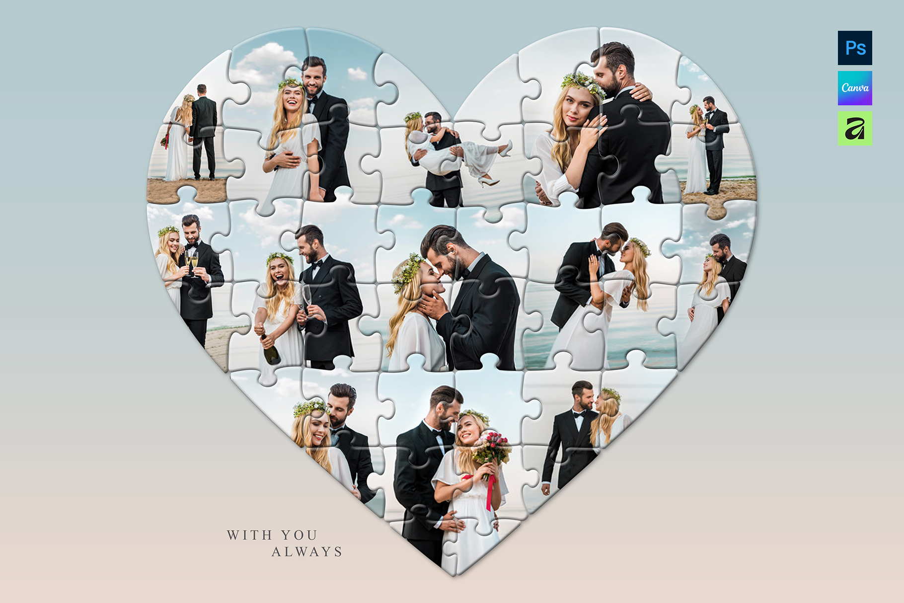 Love Heart Puzzle Photo Collage Template