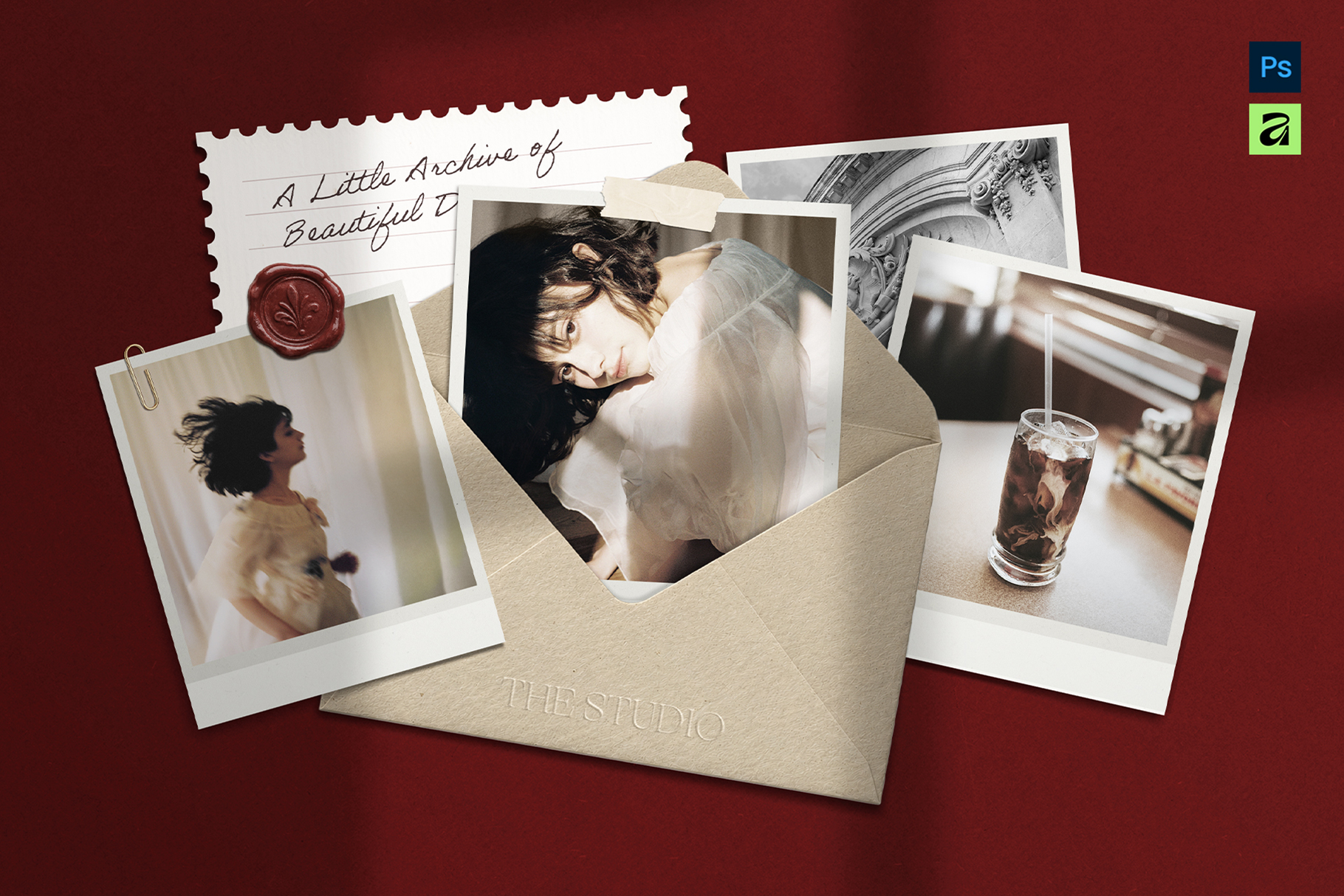 Polaroid Photo Scrapbook Mockup Template
