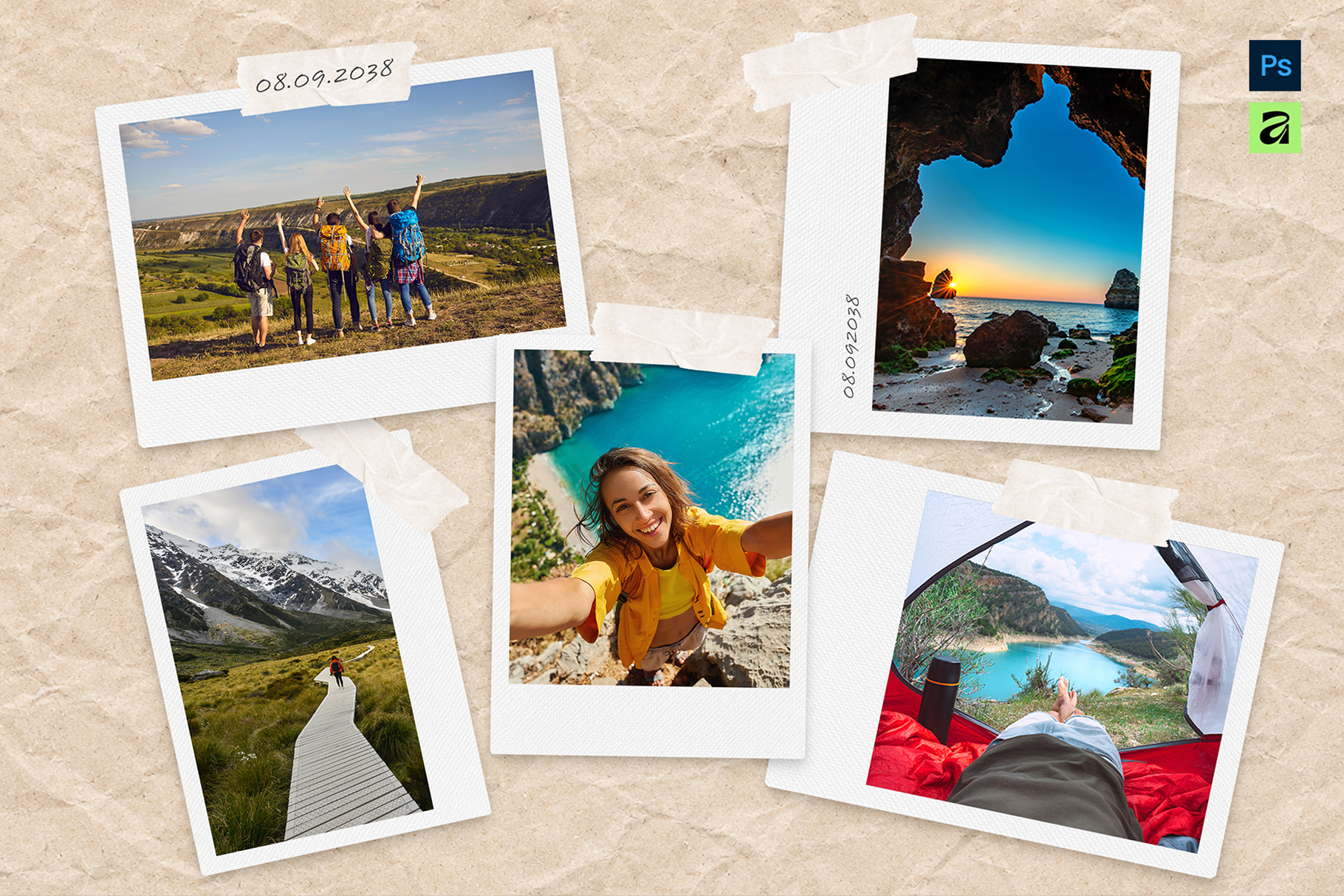 Polaroid Photo Scrapbook Mockup Template